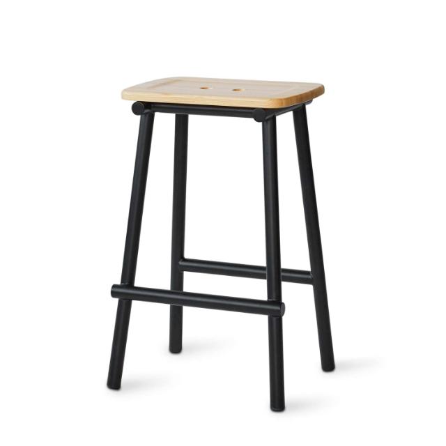TUBBY TUBE counter stool - Black with natural ash seat