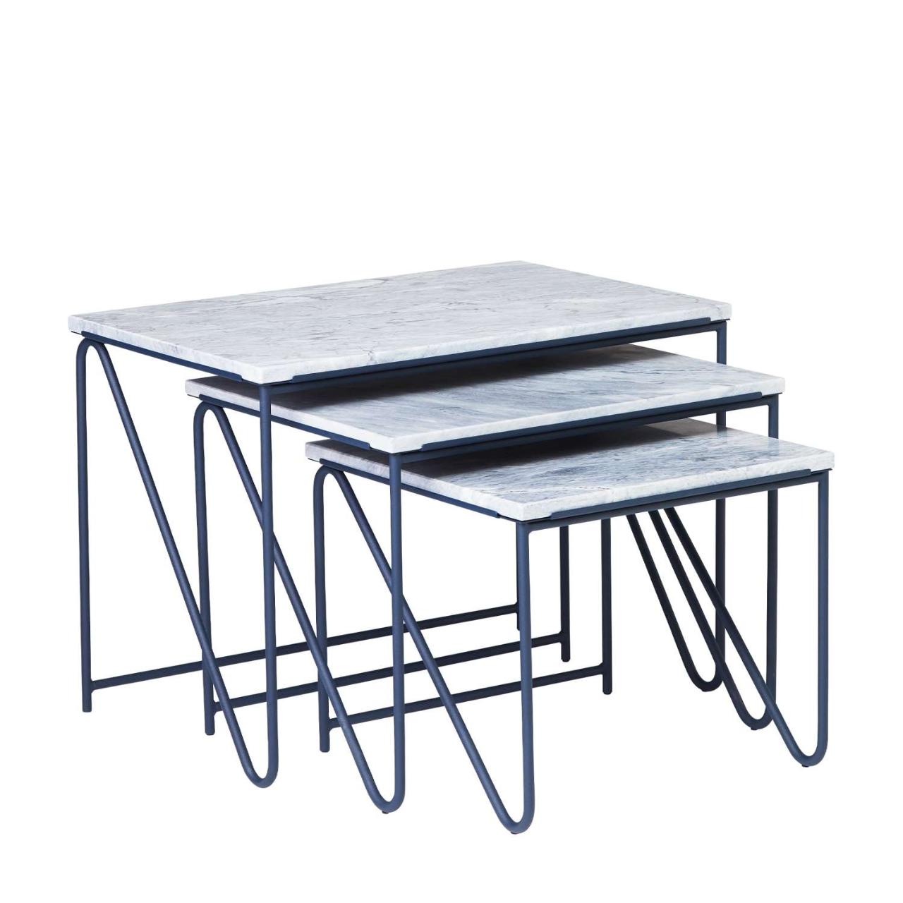 TRIPTYCH nesting table - Navy Blue frame Grey marble tabletop