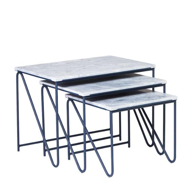 TRIPTYCH nesting table - Navy Blue frame Grey marble tabletop
