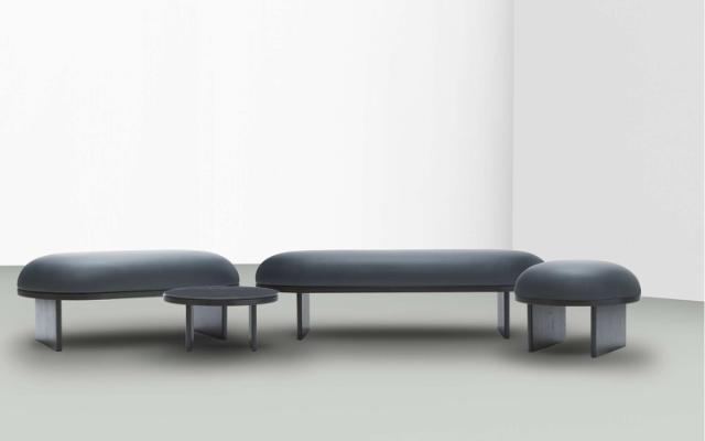 ANZA 160 bench - L160 x W65 x H44 cm - Stained Black (on oak) frame