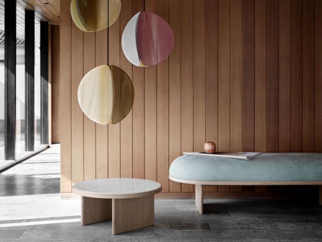 ANZA coffee table - ø65x29 cm - white carraca marble/natural oak