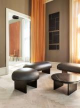 ANZA coffee table - ø65x29 cm - black marquina marble/stained black oak