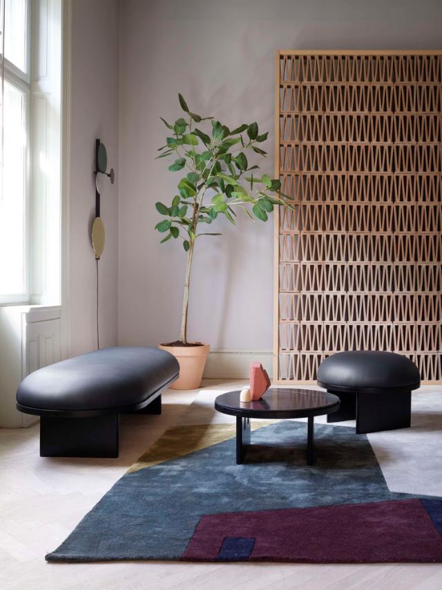 ANZA pouf (Part I/III) - ø65 x H44 cm - Stained Black (on oak) frame
