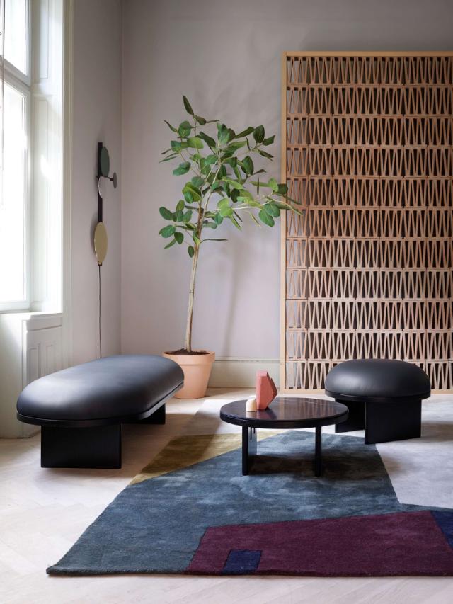 ANZA coffee table - ø65x29 cm - black marquina marble/stained black oak