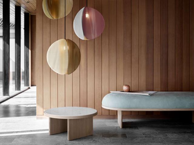 ANZA coffee table - ø65x29 cm - white carraca marble/natural oak