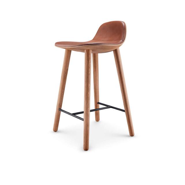 YUUGA counter stool - H65 - Nature oak/Cognac leather